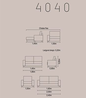 Sofá fixo para escritório e ambientes 4040 medidas