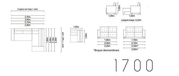 Sofá retrátil para escritório e ambientes 1700 medidas